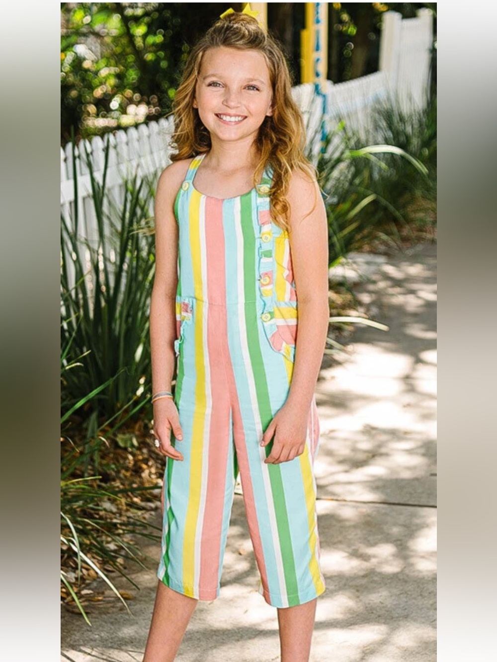 Matilda Jane Rainbow Stripe Wide Leg Jumpsuit Romper Girls Size 10 Playful
